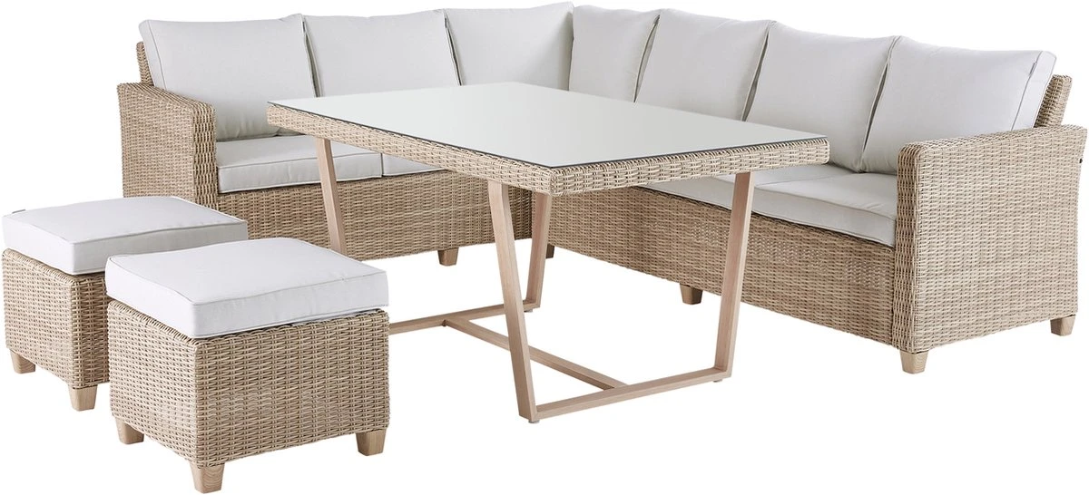 NATERIAL - Salon De Jardin MEDENA - Salon De Jardin 7 Personnes Polyrotin - Canapé D'angle De Jardin - Poufs De Jardin - Table Basse De Jardin - Avec Coussins - Rotin Synthétique - Crème - Salon De Jardin 1 NATERIAL - Salon De Jardin MEDENA - Salon De Jardin 7 Personnes Polyrotin - Canapé D'angle De Jardin - Poufs De Jardin - Table Basse De Jardin - Avec Coussins - Rotin Synthétique - Crème - Salon De Jardin