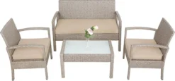 Casaria Polyrattan Lounge Set Coussins D'assise Canapé 2 Chaises Ensemble De Jardin - Grijs Beige -Jardin Meubles Magasin 1200x559 5