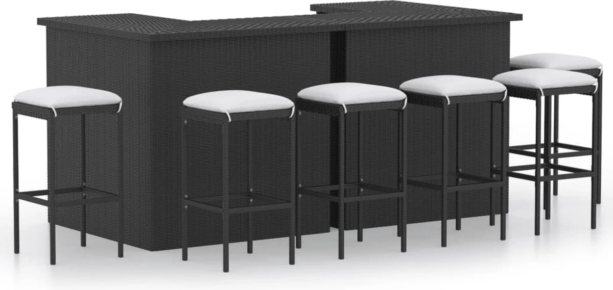 Prolenta Premium - Ensemble De Bar De Jardin 8 Pièces Avec Coussins Polyrotin Noir 1 Prolenta Premium - Ensemble De Bar De Jardin 8 Pièces Avec Coussins Polyrotin Noir