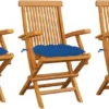 Prolenta Premium - Chaises De Jardin De Jardin 3 Pcs Avec Coussins Bleus En Teck Massif