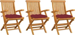 Prolenta Premium - Chaises De Jardin De Jardin 3 Pcs Avec Coussins Bordeaux En Teck Massif