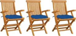 Prolenta Premium - Chaises De Jardin De Jardin 3 Pcs Avec Coussins Bleus En Teck Massif