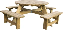Table De Pique-nique Ronde De Luxe En Bois MaximaVida Tallinn 140 Cm - Dégagement Supplémentaire Pour Les Jambes -Jardin Meubles Magasin 1200x574 3