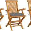 Prolenta Premium - Chaises De Jardin De Jardin 3 Pcs Avec Coussins Gris Teck Massif