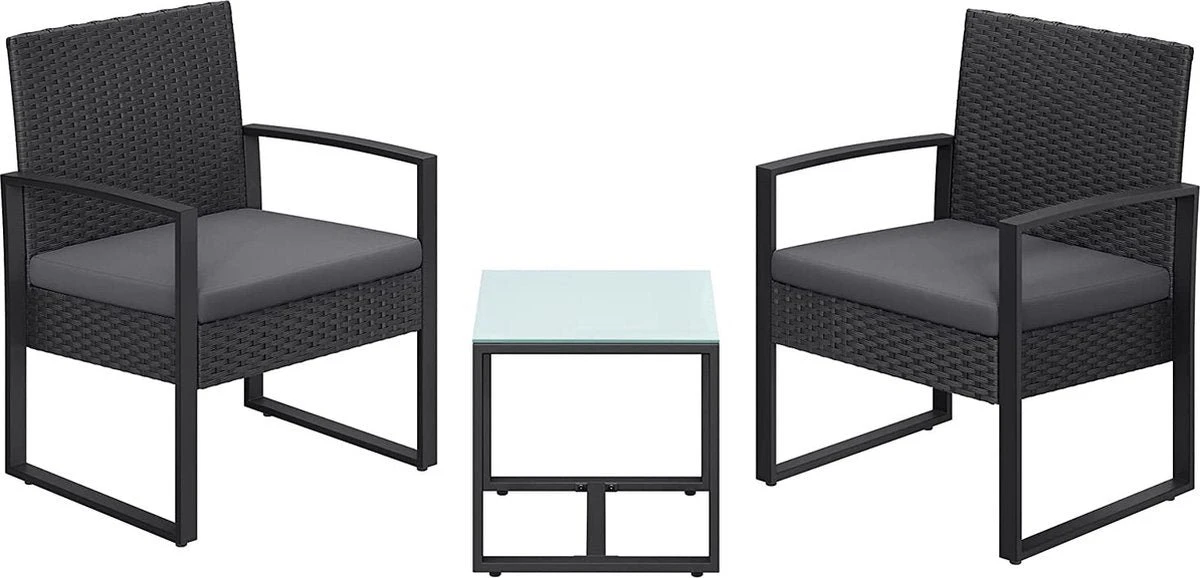 Salon De Jardin - Salon De Jardin - Salon De Jardin - Chaises Avec Table - Terrasse - Balcon - Moderne - Grijs 2 Salon De Jardin - Salon De Jardin - Salon De Jardin - Chaises Avec Table - Terrasse - Balcon - Moderne - Grijs – Image 2