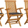 Chaises De Jardin VidaLife 3 Pcs Avec Coussins En Teck Massif De Couleur Anthracite