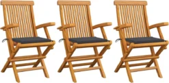 Chaises De Jardin VidaLife 3 Pcs Avec Coussins En Teck Massif De Couleur Anthracite