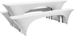 Beautissu Victoria - 3 Housses Élastiques Pour Ensemble De Tente à Bière 220x50 Cm - Housse Festive Pour Table à Bière & 2 Housses Pour Bancs à Bière En Wit