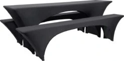 Beautissu Victoria - 3 Housses Élastiques Pour Ensemble De Tente à Bière 220x70 Cm - Housse Festive Pour Table à Bière & 2 Housses Pour Bancs à Bière En Zwart