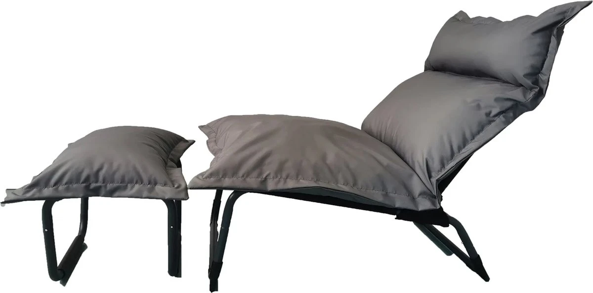 Chaise De Jardin - Lit Lounge - Chaise Longue De Jardin - Avec Repose-pieds - Avec Coussins - Chaise Longue Réglable - Grijs 2 Chaise De Jardin - Lit Lounge - Chaise Longue De Jardin - Avec Repose-pieds - Avec Coussins - Chaise Longue Réglable - Grijs – Image 2