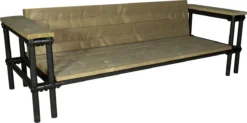 Meubles D' Outside | Banc De Jardin échafaudage Bois Et Tube D'échafaudage Noir Mat | Canapé Trois Places | Ancien Look | Pas D'oreillers | Banc De Jardin | Mobilier De Jardin