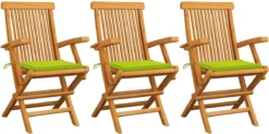 Prolenta Premium - Chaises De Jardin De Jardin 3 Pcs Avec Coussins Vert Vif En Teck Massif