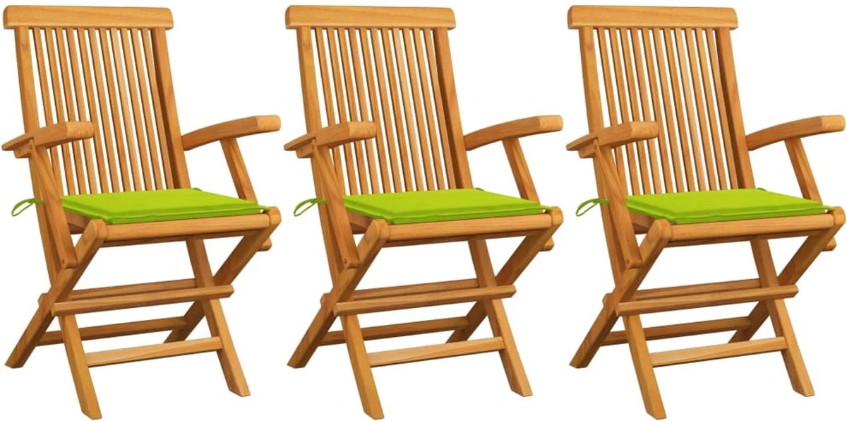 Prolenta Premium - Chaises De Jardin De Jardin 3 Pcs Avec Coussins Vert Vif En Teck Massif 1 Prolenta Premium - Chaises De Jardin De Jardin 3 Pcs Avec Coussins Vert Vif En Teck Massif