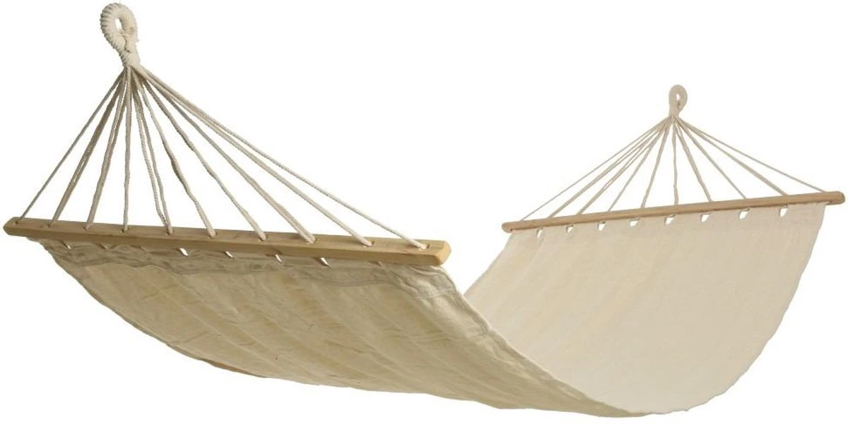 Hamac De Luxe Qualix Avec Barre D'écartement - Beige - 100% Katoen - Confortable - Comprend 2 Mousquetons - Sans Support - Avec Matériel De Fixation - 100 X 200 Cm 4 Hamac De Luxe Qualix Avec Barre D'écartement - Beige - 100% Katoen - Confortable - Comprend 2 Mousquetons - Sans Support - Avec Matériel De Fixation - 100 X 200 Cm – Image 4