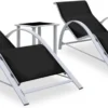 VidaXL Ensemble De Chaises Longues Noir - 2 Pièces - Avec Table - Zwart - Sun Longues - Chaise Longue - Jardin - Lit Lounge - 2 Pièces