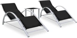 VidaXL Ensemble De Chaises Longues Noir - 2 Pièces - Avec Table - Zwart - Sun Longues - Chaise Longue - Jardin - Lit Lounge - 2 Pièces