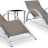 VidaXL Ensemble De Chaises Longues - 2 Pièces - Avec Table - Grijs Taupe - Sun Longues - Chaise Longue - Soleil - Jardin - Ensemble De Chaises Longues - 2 Pièces