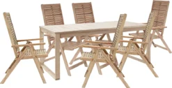 NATERIAL - Salon De Jardin 6 Personnes - Table De Jardin SOLARIS 180/240x90 Cm - Table Extensible - 6 Chaises De Jardin Multipositions - Chaises Chaises Pliantes - Chaises à Dossier Haut - Salon - Acacia
