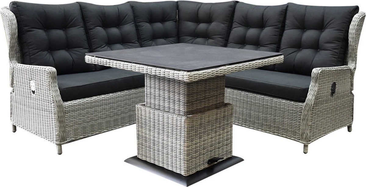 Ensemble De Salon D'angle Réglable Ibiza 4 Pièces Blanc Gris Avec Table Carrée Réglable