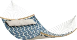 LIVINGSIGNS Hamac, Rembourré, Avec Tiges De Bambou Incurvées Divisibles, Avec Appui-tête, 200 X 140 Cm, Chargeable Jusqu'à 225 Kg, Carreaux Bleus Et Beiges