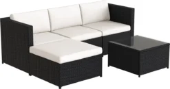 Ensemble De Salon Pour Jardin - Mobilier De Jardin - Coin Salon - Canapés - Table - Table D'appoint - Avec Coussins - Zwart -Jardin Meubles Magasin 1200x631 3