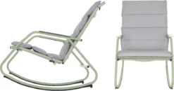 NATERIAL - Chaise à Bascule LYCO - Chaise à Bascule - Avec Coussins Gris - Acier - Vert - Chaise à Bascule - Chaise Longue De Jardin - Chaise Longue - Chaise à Bascule -Jardin Meubles Magasin 1200x633