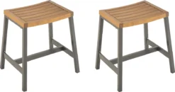 NATERIAL - Ensemble De 2 Tabourets De Jardin ORIS - Tabouret - 37 X 46 X 46 Cm - Aluminium - Eucalyptus FSC - Tabouret En Bois - Mobilier De Balcon