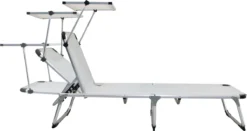 GENERIC - Set De 2 Bains De Soleil AZUR - 2 X Bains De Soleil De Jardin Avec Dossier Réglable 5 Positions - Bains De Soleil Pliants - Bain De Soleil Avec Taud De Soleil - L188xL61xH30 Cm - Aluminium - Textilène - Wit -Jardin Meubles Magasin 1200x635 1