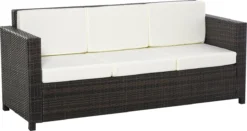 Outsunny Canapé En Poly Avec Coussins Canapé Lounge 3 Places Jardin Métal Polyester Marron 860-095V01-1