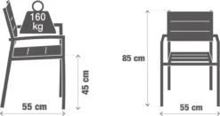 NATERIAL - Set De 4 Chaises De Jardin ORION BETA II Avec Accoudoirs - 4 Chaises De Jardin - Empilables - Chaises De Terrasse - Chaises De Salle à Manger - Aluminium - Textilène - Gris Foncé -Jardin Meubles Magasin 1200x638 4