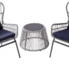 Teamson Home - Ensemble De Jardin 3 Pièces - Mobilier De Jardin - Set De Bistro - 2 Chaises Et Table - Rotin/Osier - Blauw/ Grijs