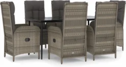 La Dolce Vita - Salon De Jardin 7 Pièces - Salon De Terrasse - Salon De Jardin Avec Chaises Et Table - Salon De Plein Air Avec Coussins Poly Rotin Noir Et Gris