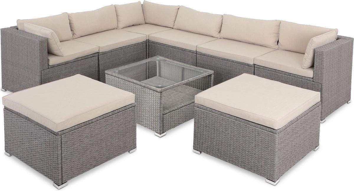 Casaria Polyrattan Lounge Set XXL Coussins Table Plateau En Verre Mobilier De Jardin Crème 1 Casaria Polyrattan Lounge Set XXL Coussins Table Plateau En Verre Mobilier De Jardin Crème