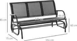 Banc De Balançoire Nancy's Centerville - Banc De Jardin 3 Places - Banc De Parc - Métal - Zwart - 151 X 75 X 85 Cm -Jardin Meubles Magasin 1200x651 1