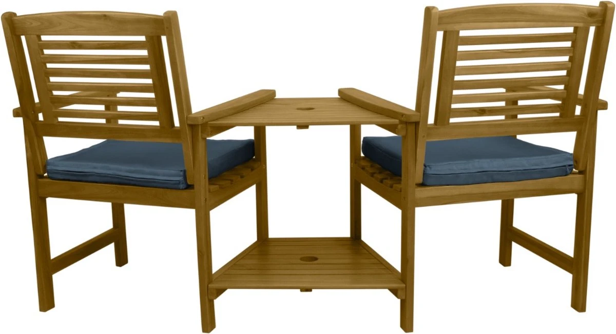 Jardi Chaise D'Extérieur Avec Coussins Jack & Jill Banc D'Amour En Bois - Banc De Jardin - Table à 2 Niveaux - Marron Avec Coussins Gris - Capacité De Charge Totale De 320 Kg 5 Jardi Chaise D'Extérieur Avec Coussins Jack & Jill Banc D'Amour En Bois - Banc De Jardin - Table à 2 Niveaux - Marron Avec Coussins Gris - Capacité De Charge Totale De 320 Kg – Image 5