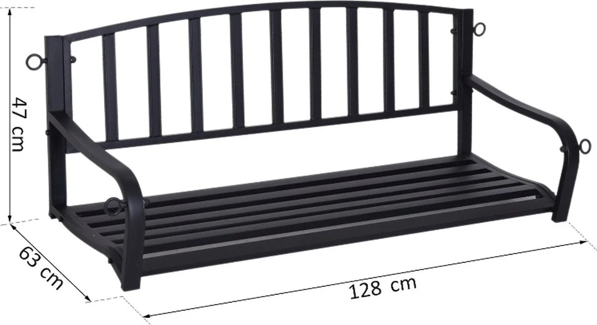 Banc Suspendu Nancy's Dunn - Banc De Jardin - Balançoire - 2 Places - Colliers - Métal - Zwart - 128 X 63 X 47 Cm 3 Banc Suspendu Nancy's Dunn - Banc De Jardin - Balançoire - 2 Places - Colliers - Métal - Zwart - 128 X 63 X 47 Cm – Image 3