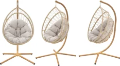 NATERIAL - Fauteuil Suspendu Avec Cadre OVO - Panier Suspendu Pour Intérieur Et Extérieur - 160 Kg MAX - Cadre En Acier - Beige - Anthracite - 125 X 100 X 190 Cm - Panier Siège - Panier Suspendu - Fauteuil Suspendu - Oeuf Suspendu -Jardin Meubles Magasin 1200x661 1