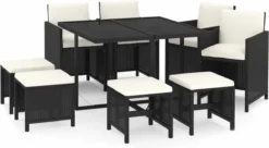 La Dolce Vita - Salon De Jardin 9 Pièces - Salon De Terrasse - Salon De Jardin Avec Chaises Et Table - Salon De Plein Air Avec Coussins Poly Rotin Noir