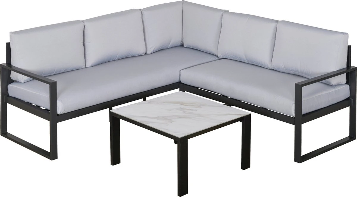 Outsunny De Jardin 3 Pièces Ensemble De Jardin En Aluminium Groupe De Sièges Avec Coussins De Table Basse Gris 84B-609 1 Outsunny De Jardin 3 Pièces Ensemble De Jardin En Aluminium Groupe De Sièges Avec Coussins De Table Basse Gris 84B-609