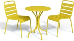 MYLIA Ensemble Repas De Jardin MIRMANDE : Table D.60 Cm Avec 2 Chaises Empilables - Métal - Jaune L 60 Cm X H 79 Cm X P 60 Cm -Jardin Meubles Magasin 1200x665 1