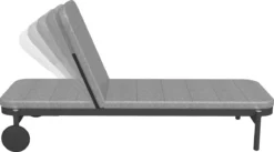 NATERIAL - Transat ARENA - Transat à Dossier Réglable - 198X82X90 Cm - 5 Positions - Avec Kussen - Avec Roulettes - Aluminium - Polypropylène - Zwart - Grijs -Jardin Meubles Magasin 1200x665