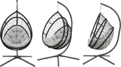 NATERIAL - OVO Fauteuil Suspendu Avec Structure - Panier Suspendu Intérieur Et Outdoor - 160 Kg MAX - Structure En Acier - Gris - Anthracite - 125 X 100 X 190 Cm - Panier Siège - Panier Suspendu - Fauteuil Suspendu - Oeuf Suspendu -Jardin Meubles Magasin 1200x666