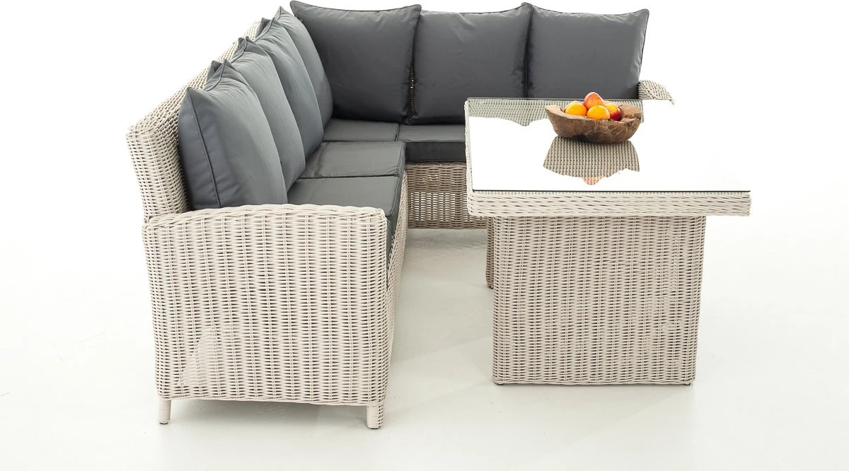 Ensemble De Jardin Mundi - Table En Verre Rotin Tressé - Salon De Mobilier De Jardin - Table à Manger - Ensemble De Salon - Table D'extérieur - Table Basse - Crème/gris - 6 Personnes 9 Ensemble De Jardin Mundi - Table En Verre Rotin Tressé - Salon De Mobilier De Jardin - Table à Manger - Ensemble De Salon - Table D'extérieur - Table Basse - Crème/gris - 6 Personnes – Image 9