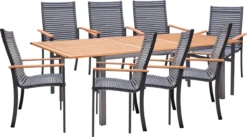 NATERIAL- Salon De Jardin Pour 8 Personnes - Table De Jardin ORIS 180/240x100 Cm - Table Extensible - 8 Chaises De Jardin DORA Avec Accoudoirs - Empilable - Salon - Aluminium - Plastique Recyclé