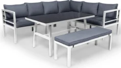 Oslo | Ensemble De Salon Ensemble D'angle Ensemble De Jardin | Aluminium| Canapé D'angle, Canapé De Jardin, Table De Jardin | 8 Places | Blanc