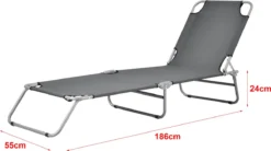 Chaise Longue - Chaise Longue - Pliable - Dimensions (LxlxH) 186 X 55 X 24 Cm - Matière Tissu & Acier - Couleur Gris Foncé & Argenté -Jardin Meubles Magasin 1200x670 1