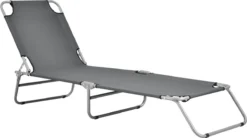 Transat Chaise Longue Inclinable Réglable En 5 Positions Bain De Soleil Design Avec Anses De Transport Capacité De Charge 110 Kg Acier Polyester Argenté Mat Gris Foncé [casa.pro]