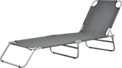 Chaise Longue - Chaise Longue - Pliable - Dimensions (LxlxH) 186 X 55 X 24 Cm - Matière Tissu & Acier - Couleur Gris Foncé & Argenté