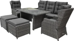 Ibiza Xl Chaise Canapé Salle à Manger Ensemble De Salon Réglable 6 Pièces Anthracite