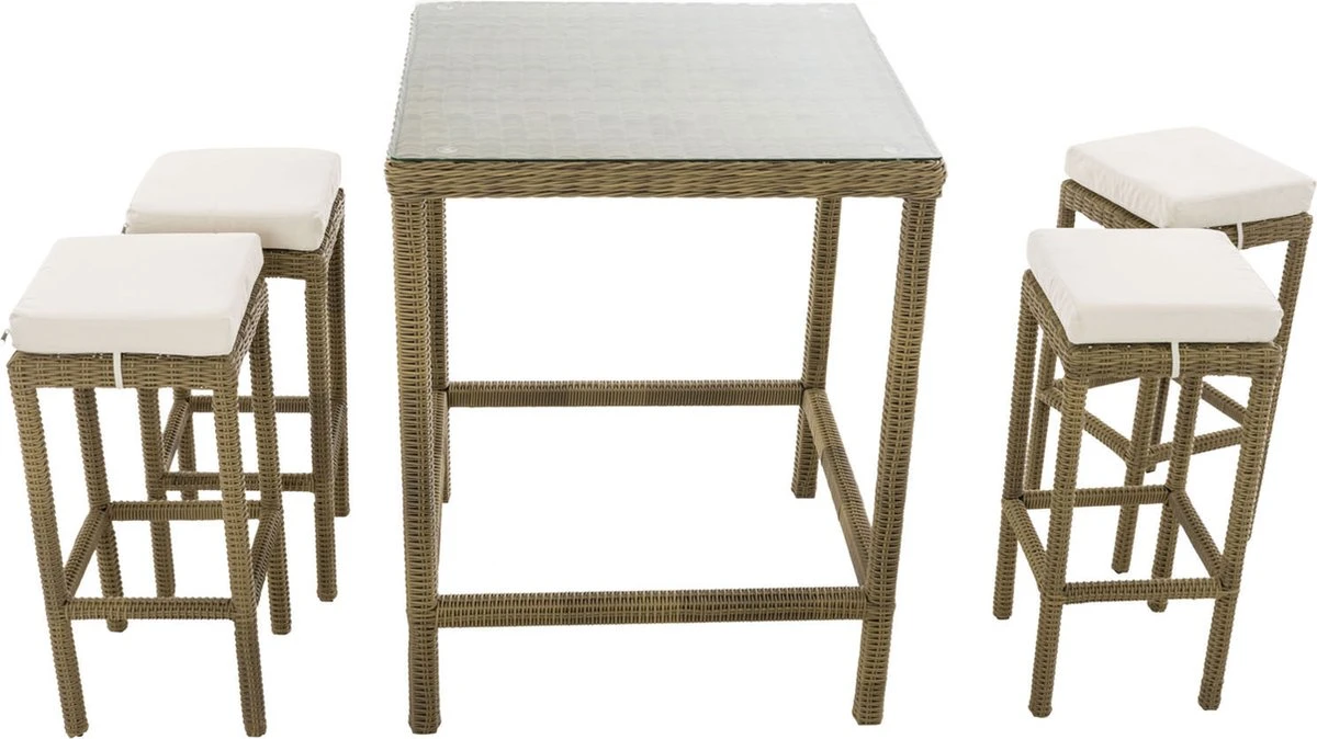 Table De Bar De Luxe Avec Chaises De Bar - Crème / Blanc - Mobilier De Jardin - Rotin - Set De 4 Tabourets De Bar - Bar De Jardin - Intérieur Et Extérieur - Résistant Aux Intempéries - 4 Personnes 6 Table De Bar De Luxe Avec Chaises De Bar - Crème / Blanc - Mobilier De Jardin - Rotin - Set De 4 Tabourets De Bar - Bar De Jardin - Intérieur Et Extérieur - Résistant Aux Intempéries - 4 Personnes – Image 6